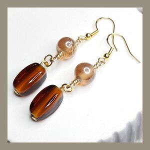 Brown Glass Goldplate 925 Silver Hooks Hidden Meaning earrings Earthy Bohe  100